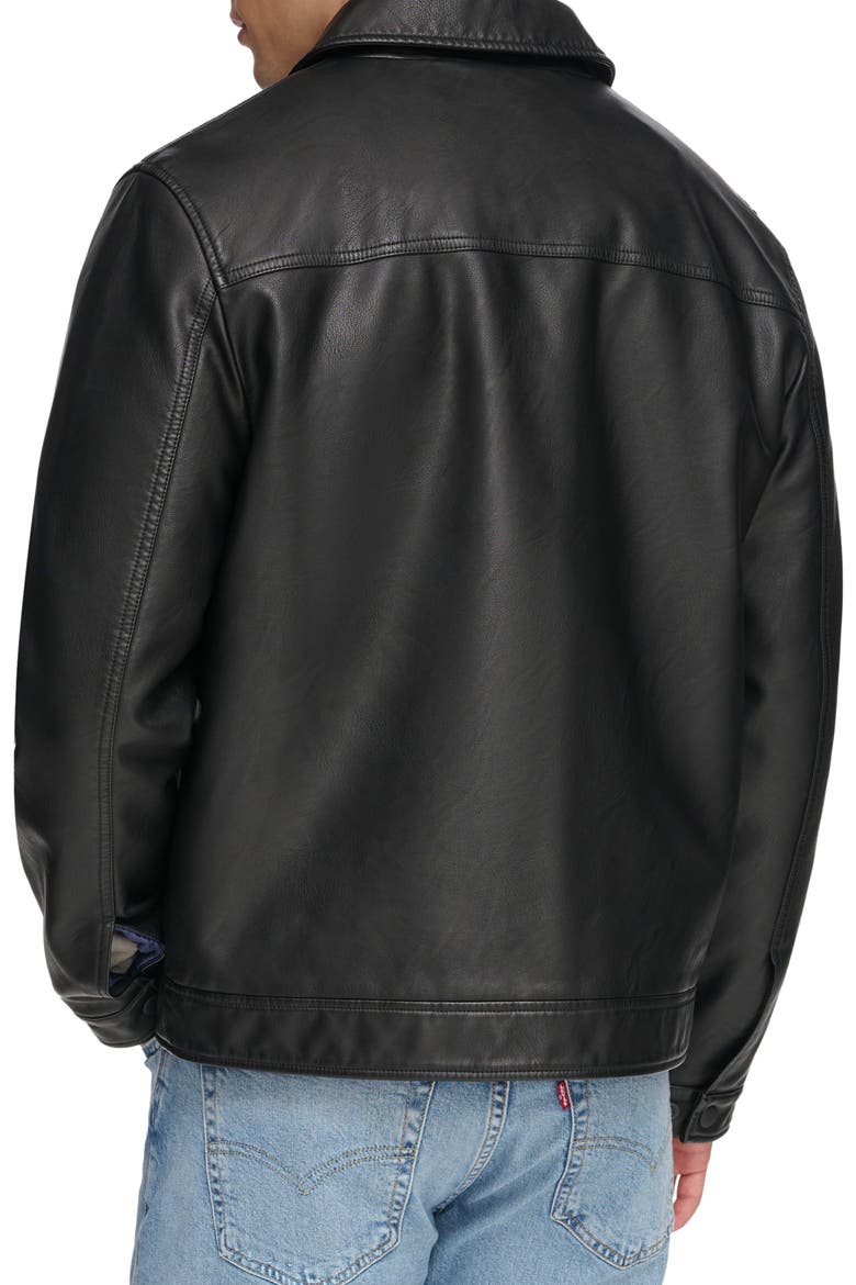 Faux Leather Trucker Jacket, Alternate, color, BLACK