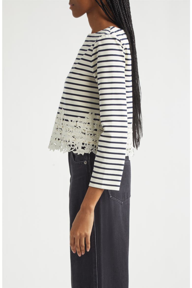 Hovey Stripe Lace Detail Cotton Top, Alternate, color, DOVE NAVY STRIPE