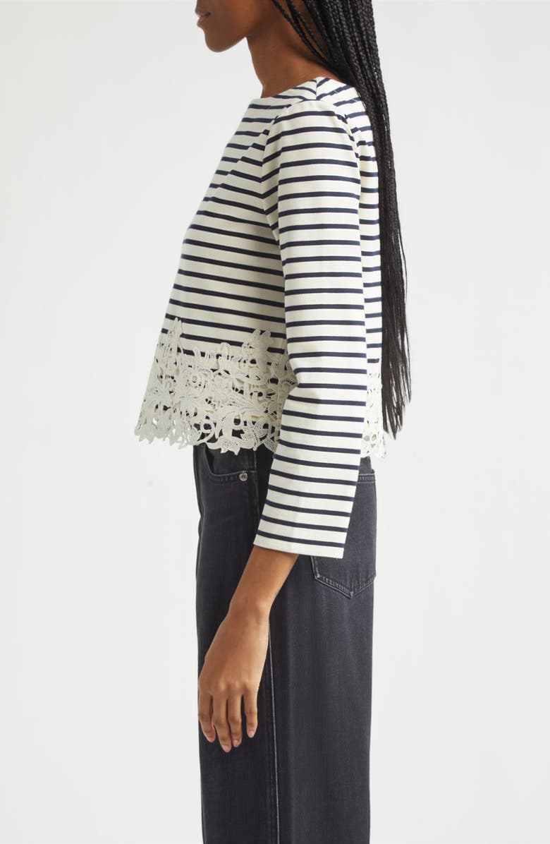 Veronica Beard Hovey Stripe Lace Detail Cotton Top, Alternate, color, Dove Navy Stripe