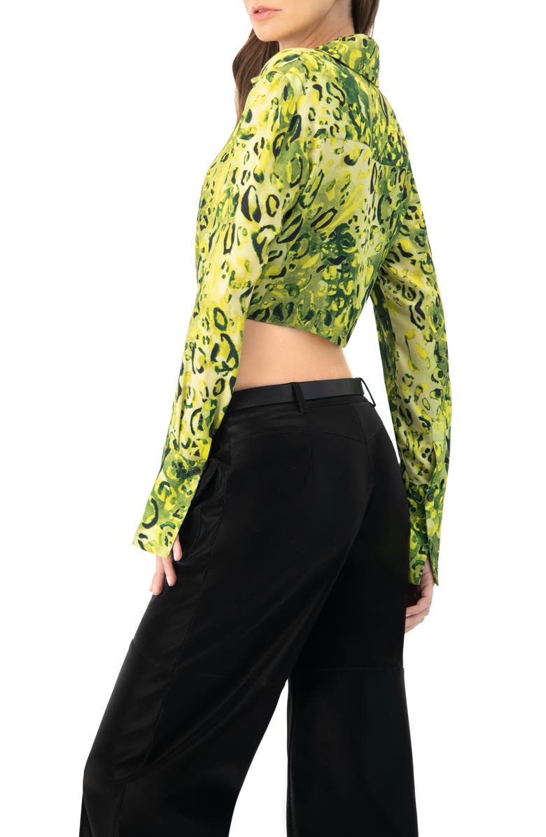 IVONNE Cropped Animal Print Shirt With Waist tie, Alternate, color, Green