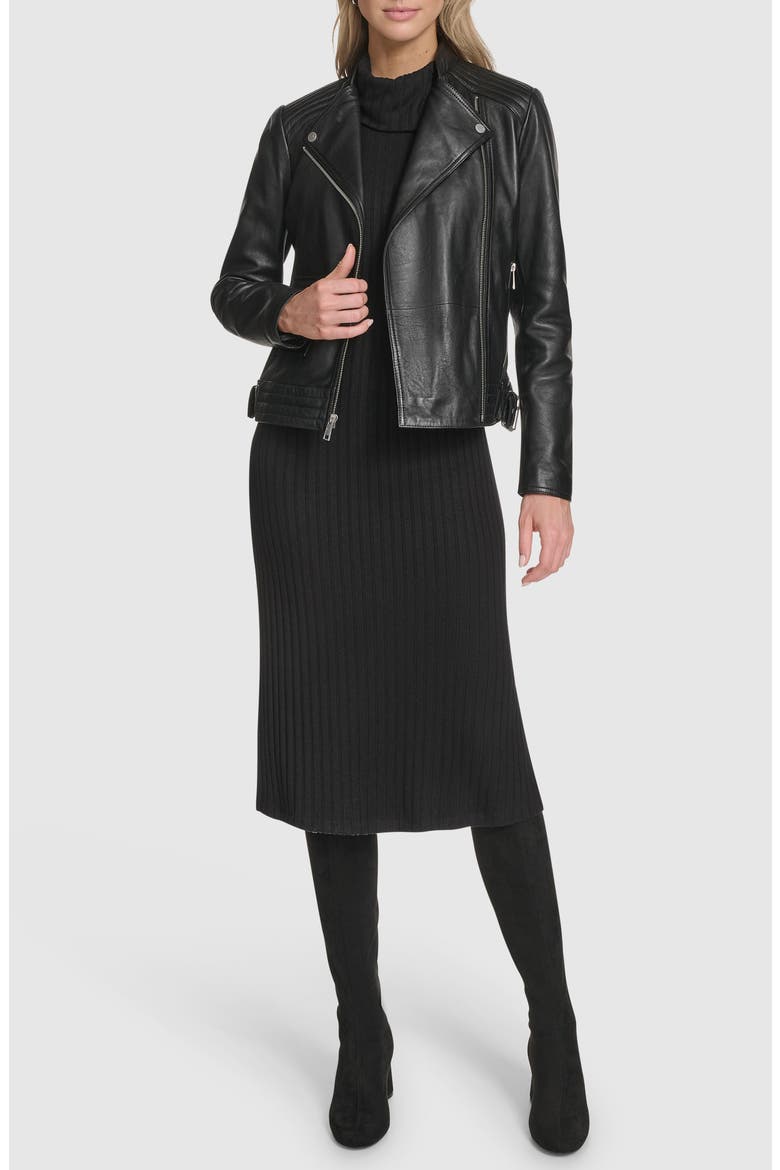 Frankie Leather Moto Jacket, Alternate, color, BLACK