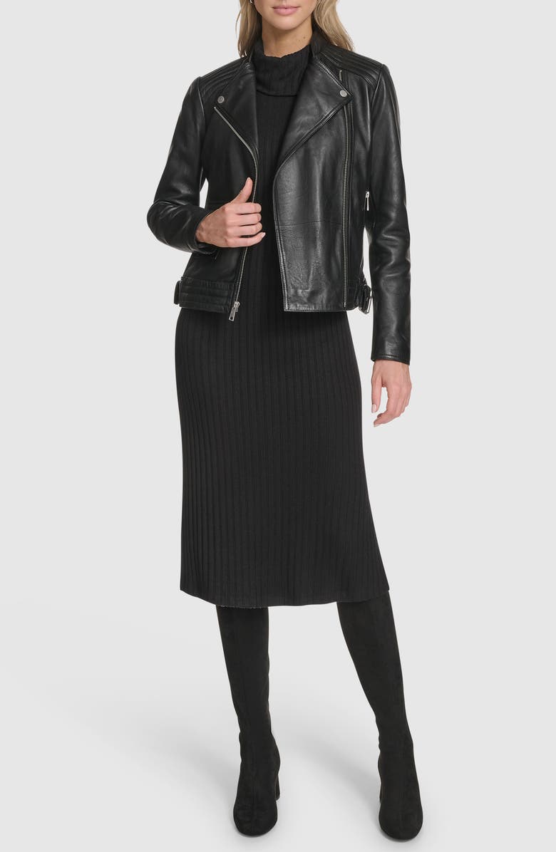 Andrew Marc Frankie Leather Moto Jacket, Alternate, color, Black