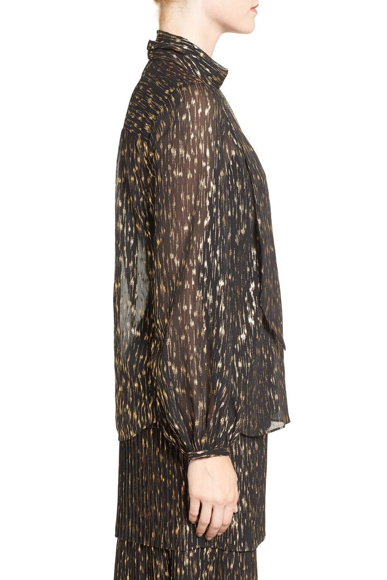 Olivia Palermo + Chelsea28 Tie Neck Blouse, Alternate, color, BLACK- GOLD FOIL COMBO