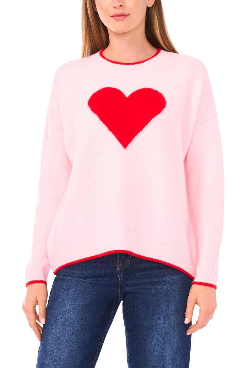 Heart Graphic Sweater, Main, color, PINK HORIZON
