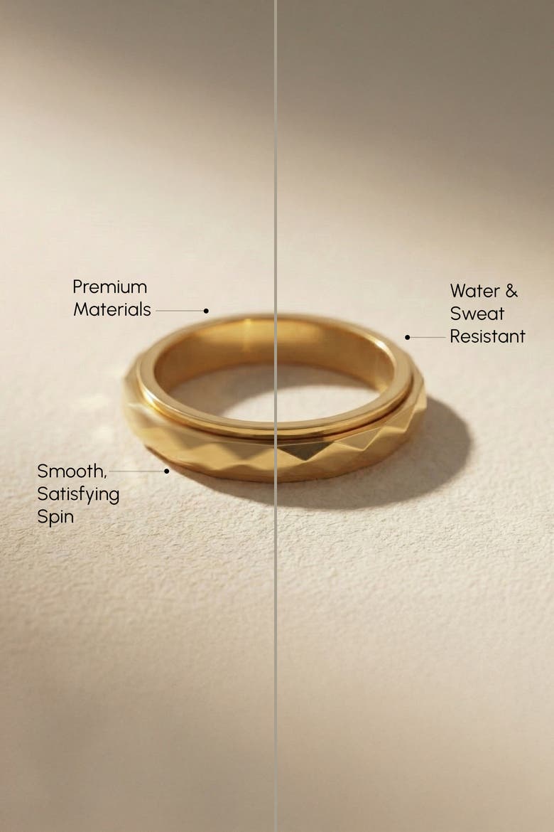 Dainty Hammered Band Spinning Fidget Ring, Alternate, color, Rose Gold-Tone