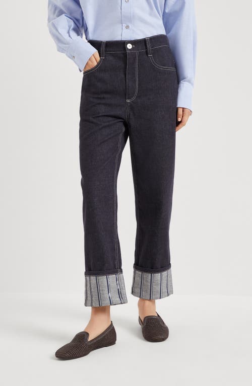 Brunello Cucinelli Dazzling Embroidery Trousers In Dark Denim