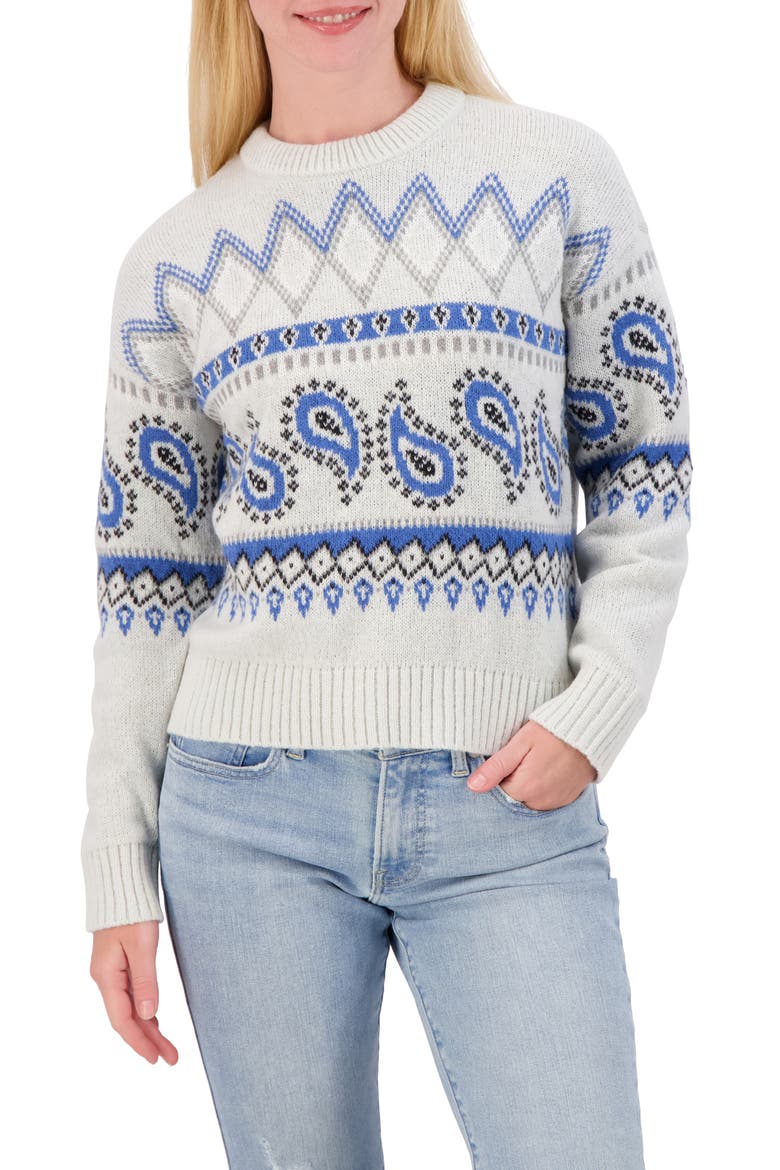 Fair Isle Crew Sweater, Main, color, HEATHER GREY