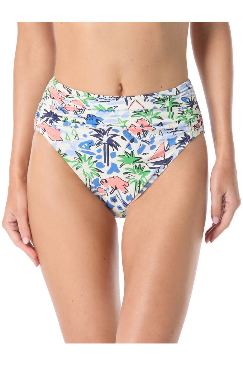 Coastal Town Shirred High Swim Bottom, Main, color, Multi