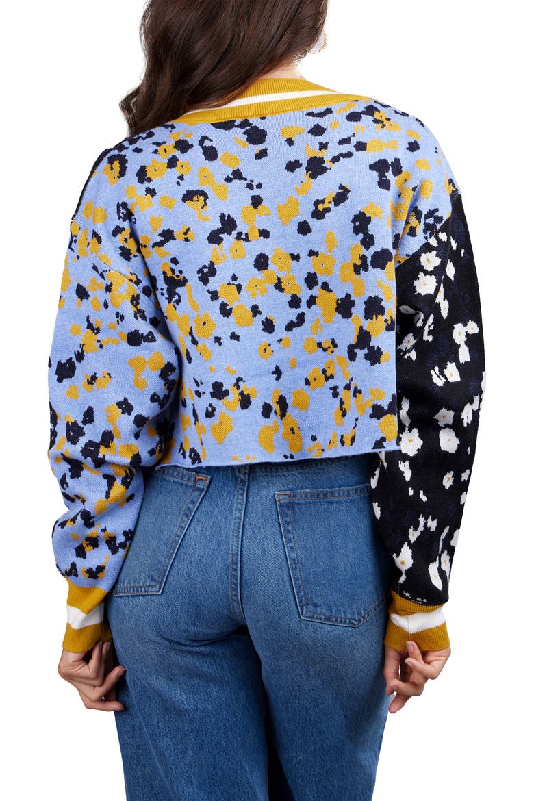 Two-Tone Floral Cardigan, Alternate, color, BLUE