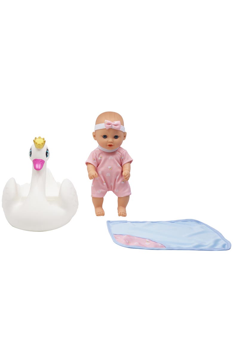 Dream Collection 10 Inch Bath Time Baby Doll with Swan, Main, color, Multicolored