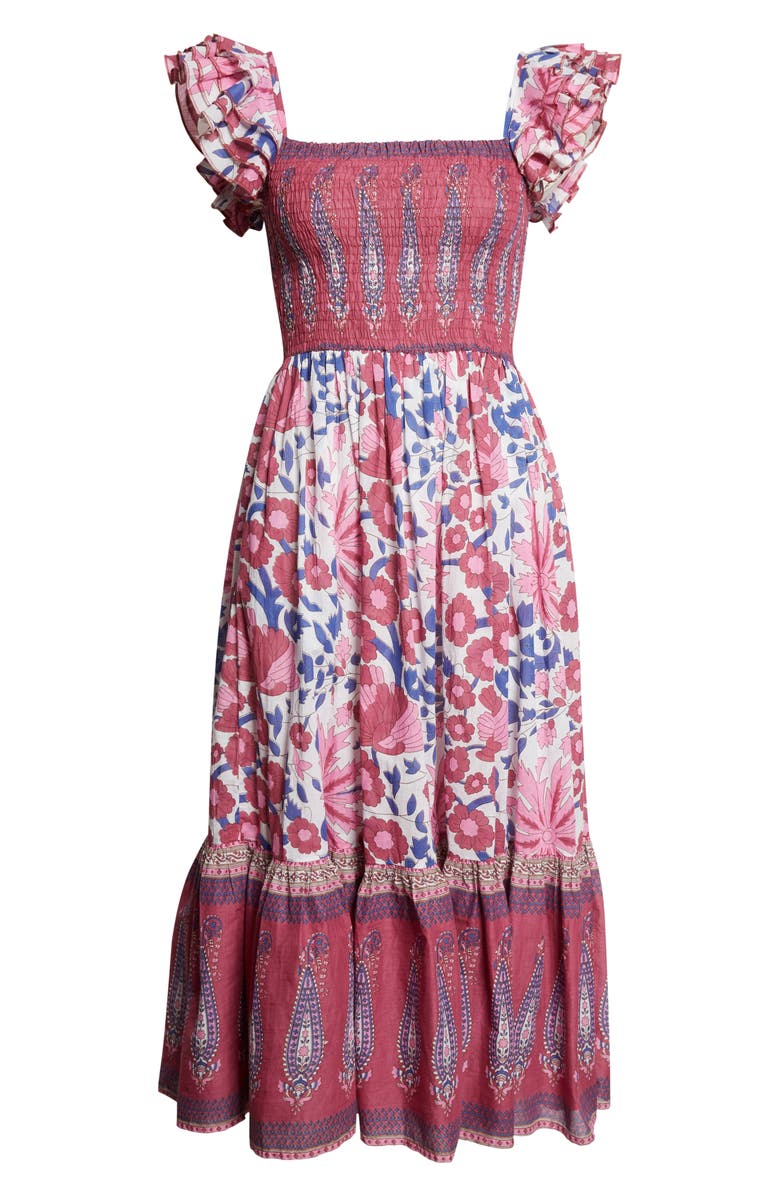 MILLE Olympia Smocked Midi Dress, Alternate, color, Fiji