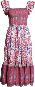 MILLE Olympia Smocked Midi Dress
