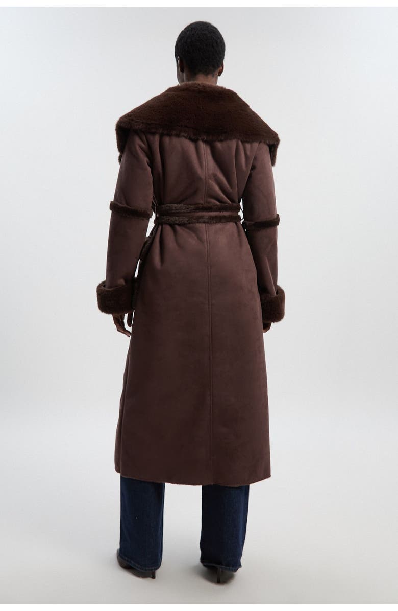 Karen Millen Faux Shearling Belted Maxi Coat, Alternate, color, Chocolate