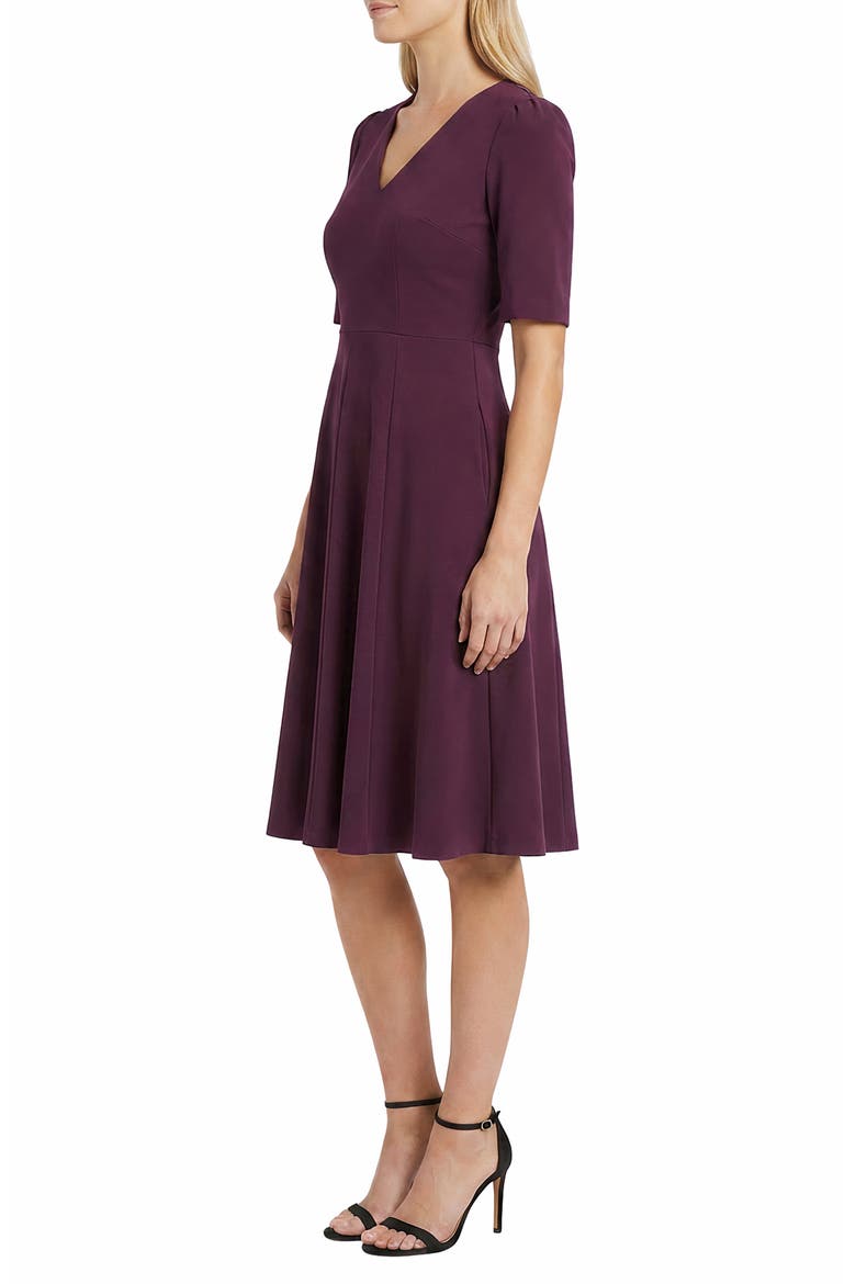 V-Neck Short Sleeve Fit & Flare Dress, Alternate, color, LUXE PLUM