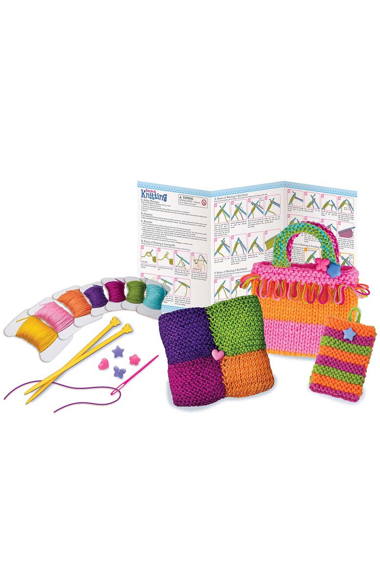 4M Easy to Do Knitting Kit Learn 2 Yarn Projects Set, Alternate, color, Multicolored