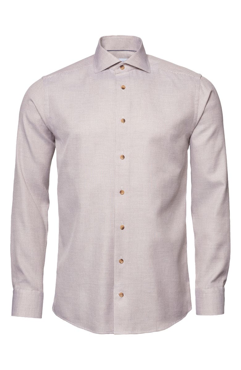 Eton Contemporary Fit Solid Dobby Cotton Dress Shirt, Alternate, color, Medium Brown