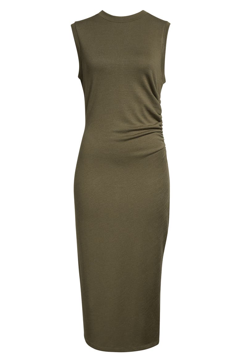Side Ruched Sleeveless Knit Midi Dress, Alternate, color, MOSS SMOKE