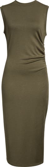 パーティードレス Sleeveless Ruched-Side Dress Shape Black Thick Rib Ruched Side Sleeveless Bodycon Dress