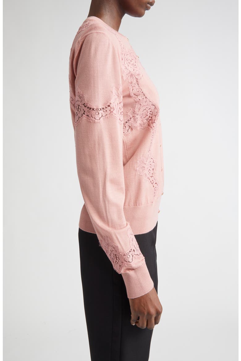 Lace Detail Virgin Wool & Cotton Blend Cardigan, Alternate, color, ROSA POLVERE SCURO