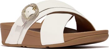 【FITFLOP】LULU CRYSTAL BUCKLE LEATHER SLIDES★サンダル Amazon.com | FitFlop Women's Lulu Crystal-Buckle Leather