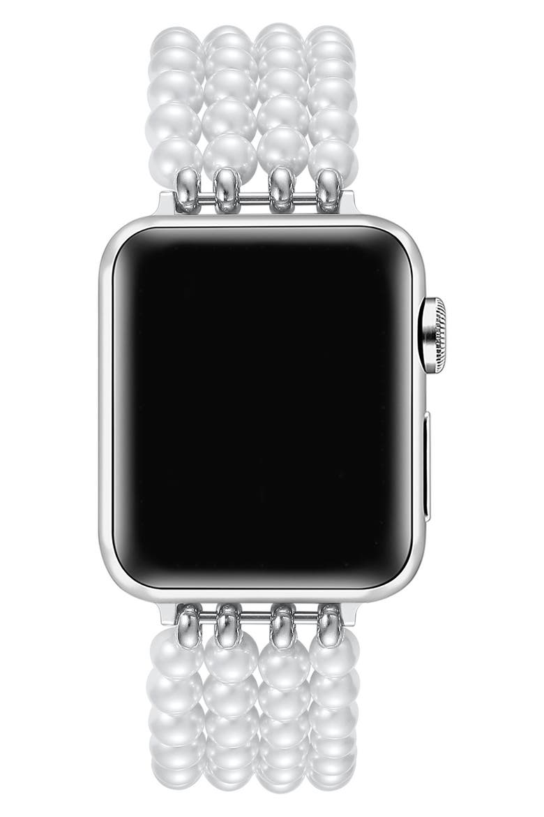 Ariel Imitation Pearl Apple Watch® Bracelet Watchband, Alternate, color, WHITE