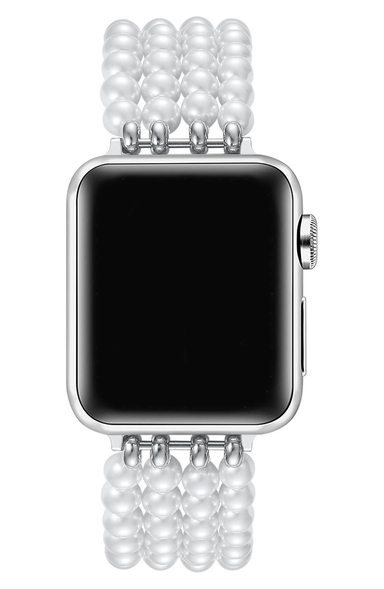 The Posh Tech Ariel Imitation Pearl Apple Watch<sup>®</sup> Bracelet Watchband, Alternate, color, White