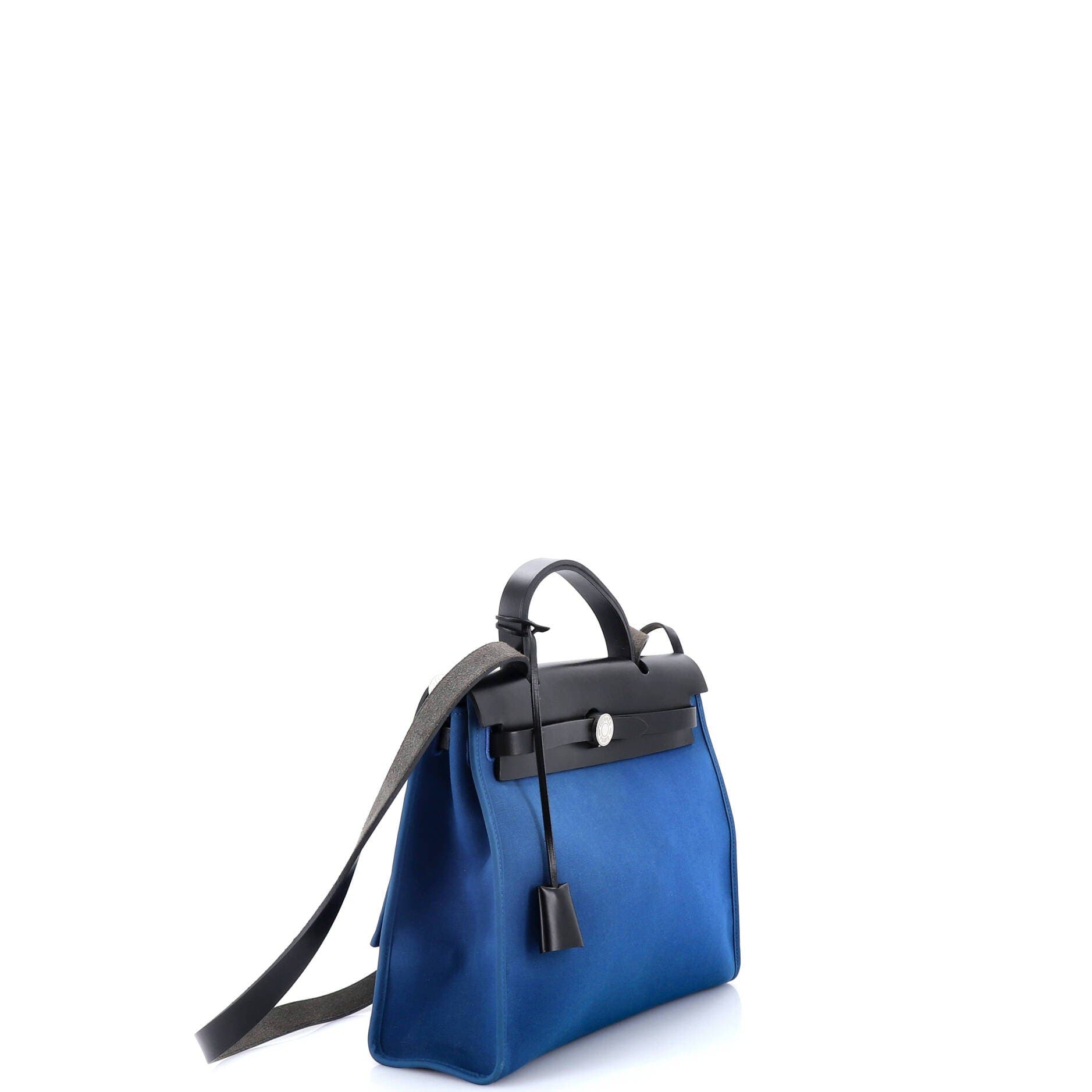 Pre-Owned Hermes Herbag Zip Leather and Toile 31, Alternate, color, Bleu De Galice