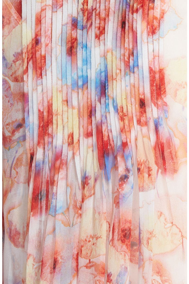 Pintuck Pleat Split Neck Blouse, Alternate, color, ORANGE WATERCOLOR