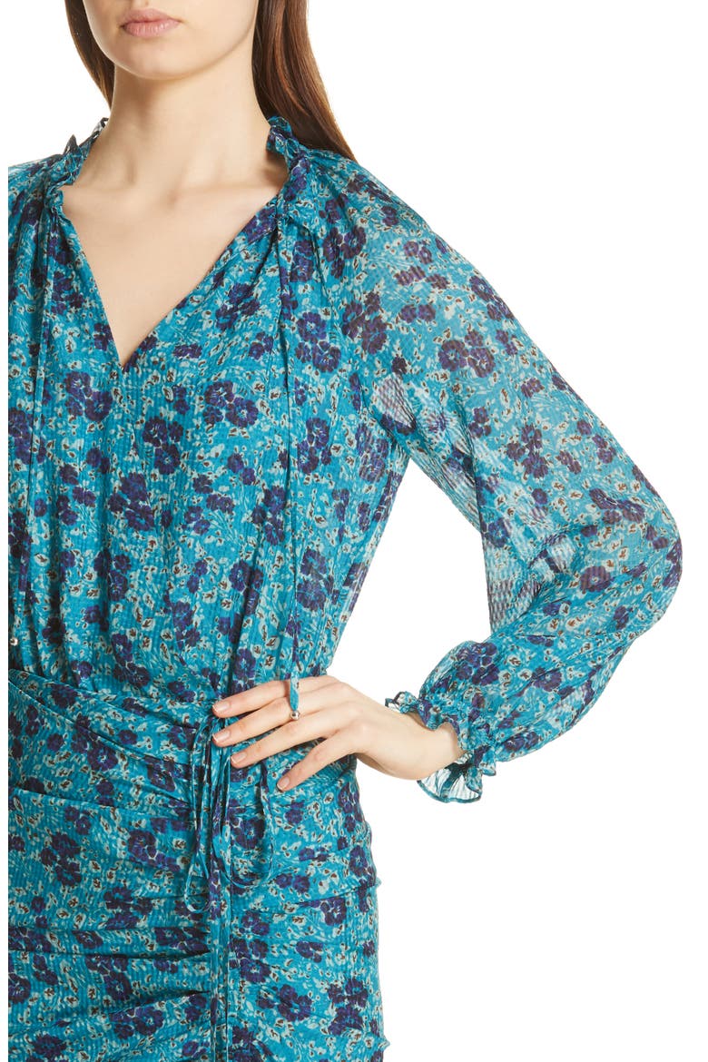 Becky Floral Print Silk Dress, Alternate, color, TURQUOISE MULTI