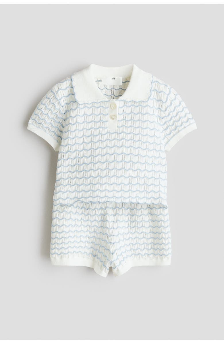 H&M 2-piece pointelle-knit set, Alternate, color, White/Zigzag Pattern