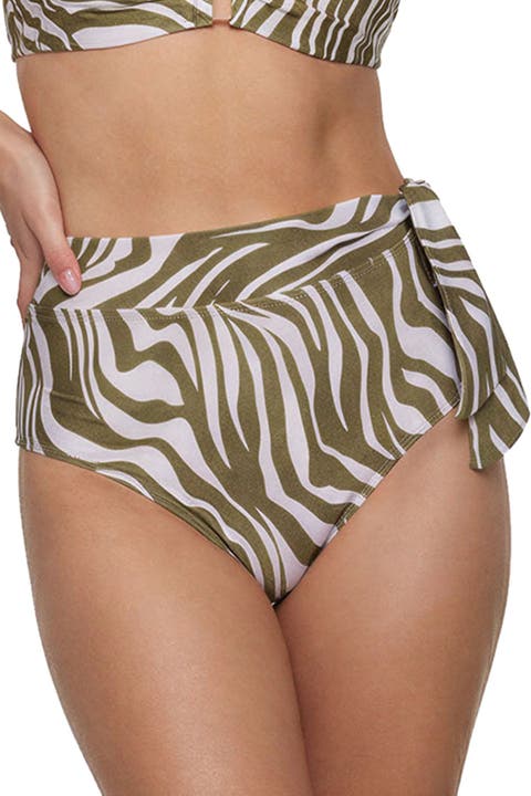 Side Tie High Waist Bikini Bottom with Full Coverage