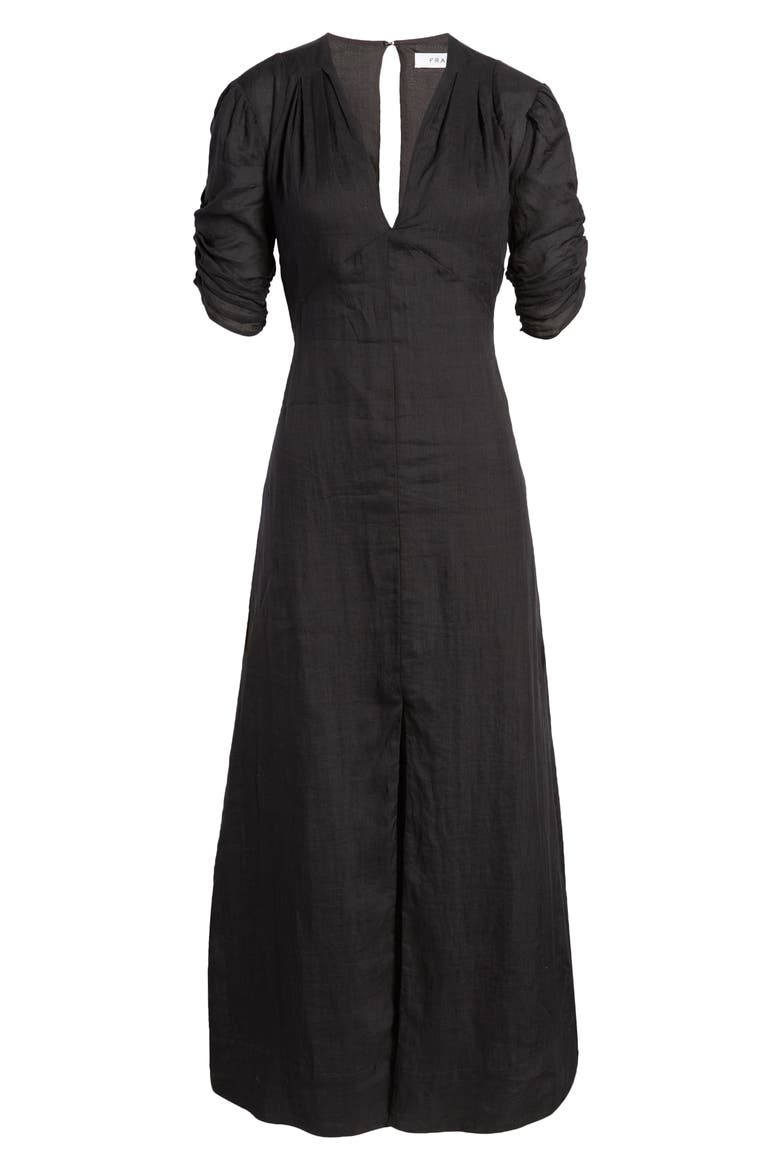 Shirred Ramie Maxi Dress, Alternate, color, NOIR