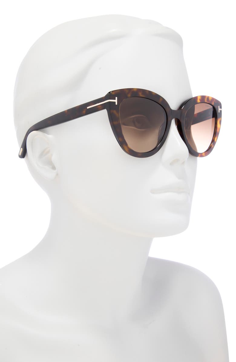 TOM FORD Izzi 53mm Cat Eye Sunglasses, Alternate, color, Dark Havana / Gradient Brown