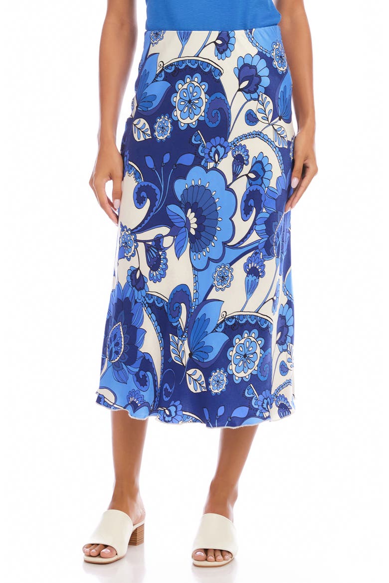 Floral Print Bias Cut Midi Skirt, Main, color, BLUE