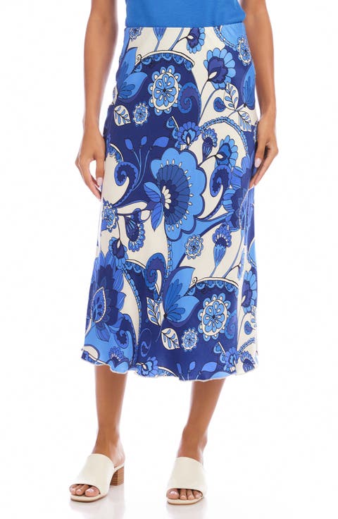 Floral Print Bias Cut Midi Skirt