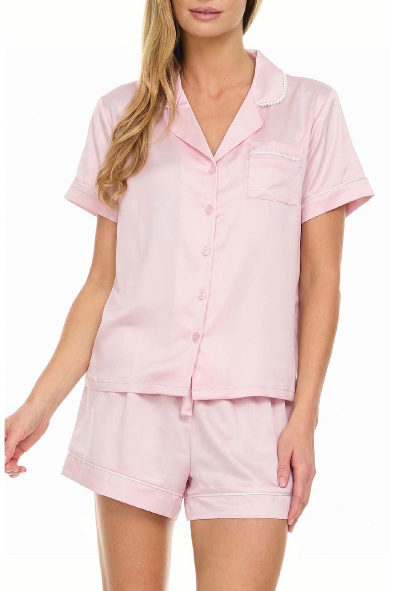 Satin Short Pajamas with Faux Pearl Trim, Main, color, BLUSH