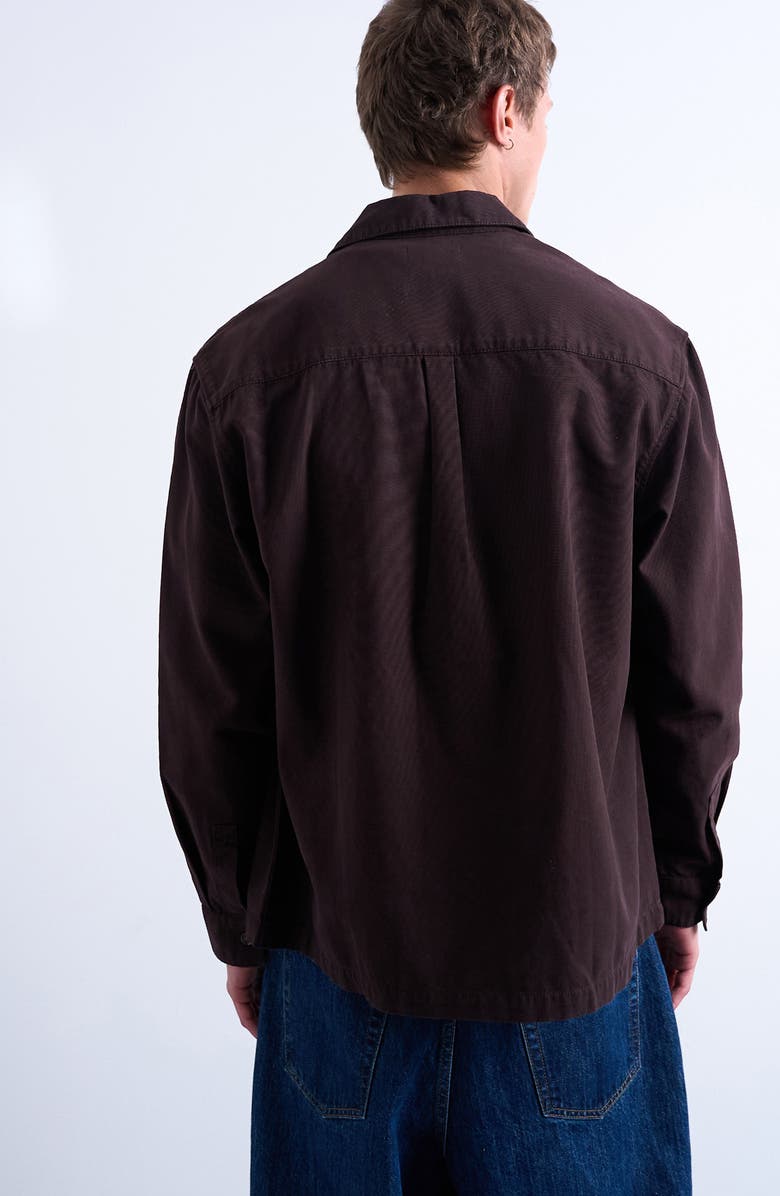 Topman Camp Collar Cotton Button-Up Overshir, Alternate, color, Brown