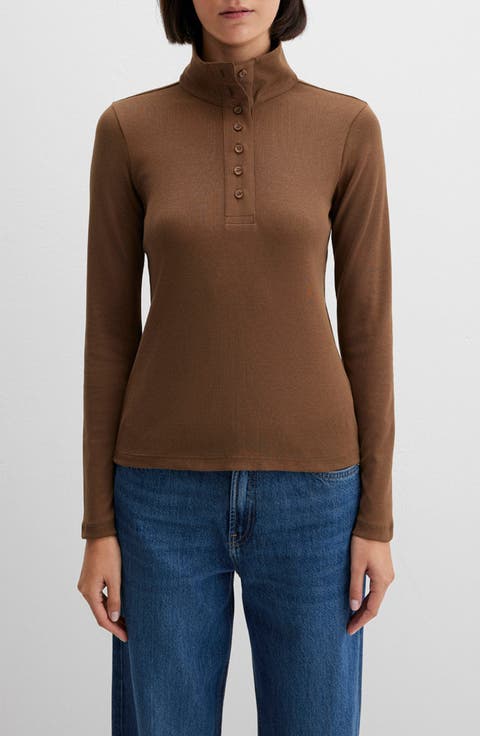 Turtleneck Long Sleeve Cotton Jersey Top