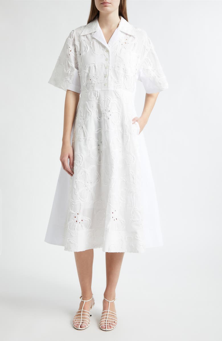 3.1 Phillip Lim Floral Appliqué Midi Shirtdress, Main, color, White