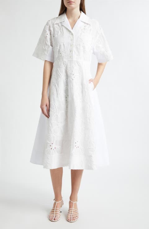 Floral Appliqué Midi Shirtdress