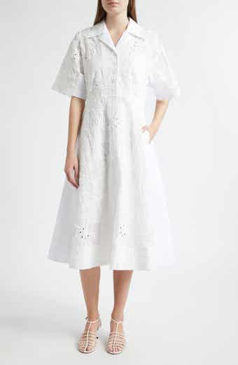 Floral Appliqué Midi Shirtdress