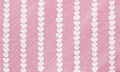 Petite Plume Heart Stripe Ruffle Twill Bubble Romper In Pink