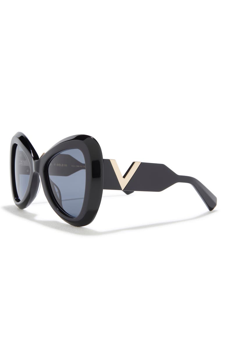 Valentino 55mm Polarized Triangular Sunglasses, Alternate, color, Black Black Grey