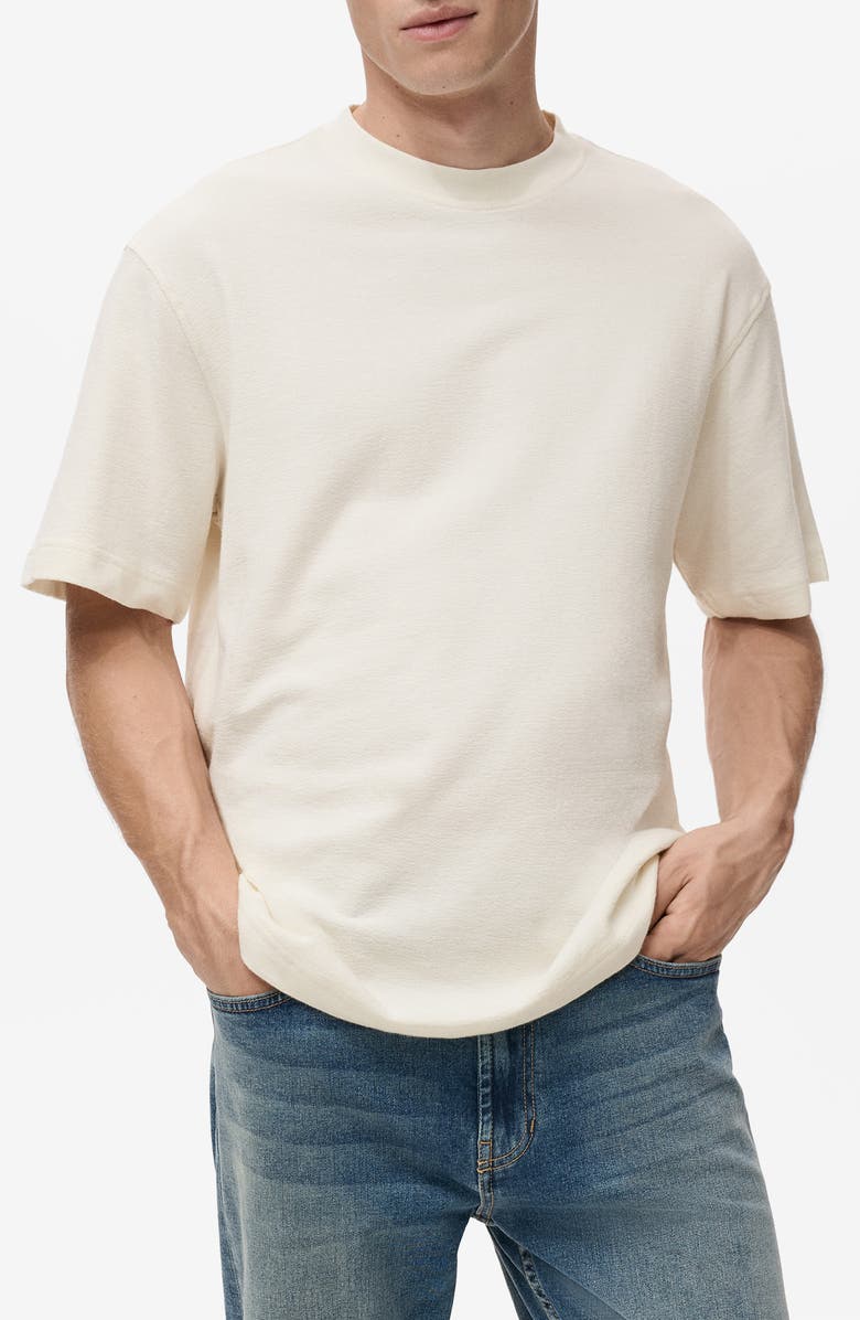 MANGO Cotton Fleece Crewneck Top, Main, color, White