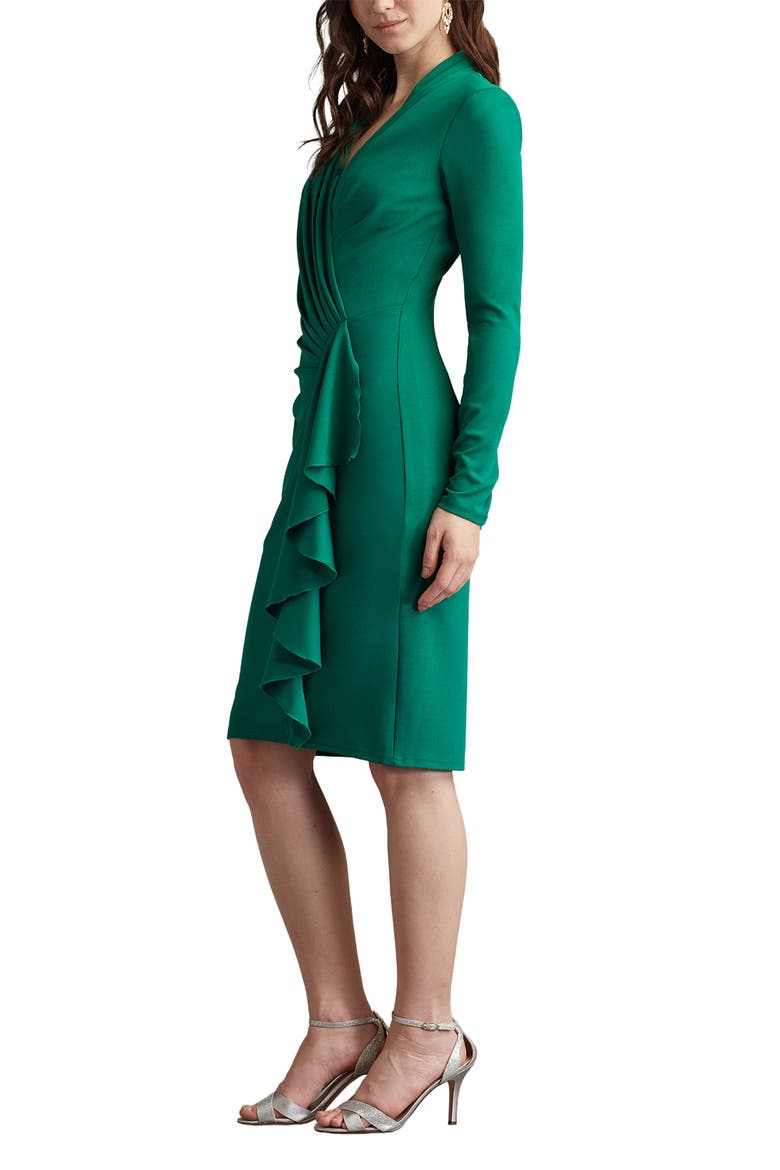 Ruffle Side Drape Long Sleeve Cocktail Dress, Alternate, color, EMERALD
