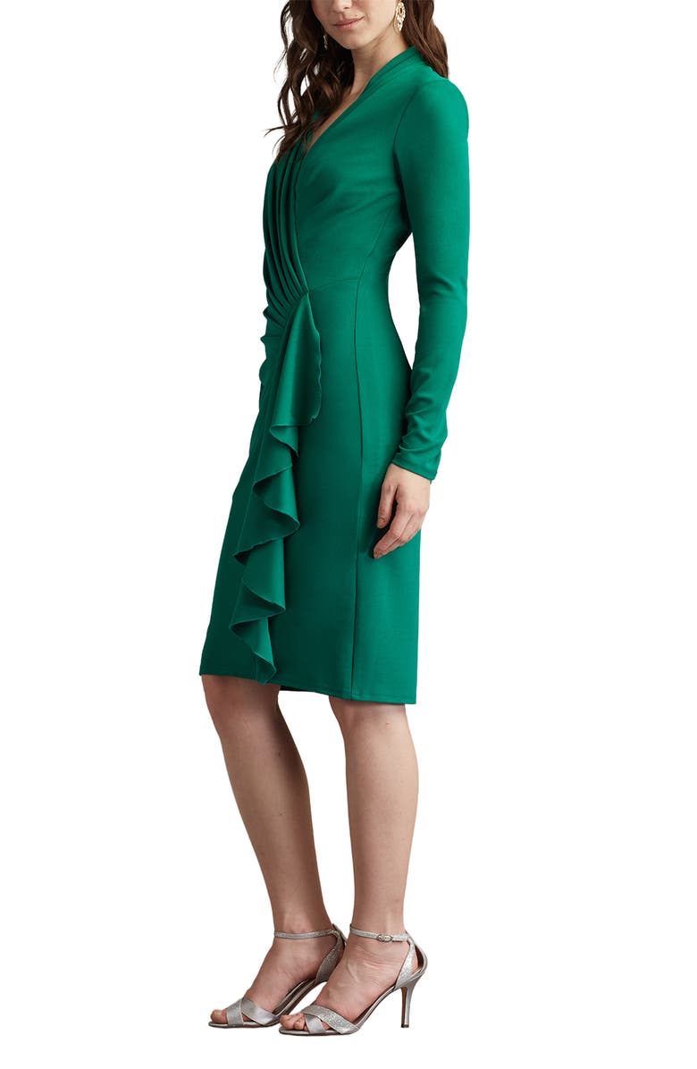 Tadashi Shoji Ruffle Side Drape Long Sleeve Cocktail Dress, Alternate, color, Emerald