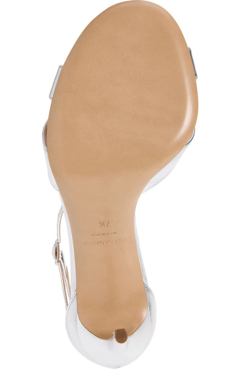 FERRAGAMO Roxy Metallic Bow Ankle Strap Sandal, Alternate, color, Silver Fondo Bianco Biscotto