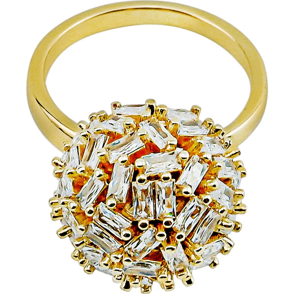 Panacea Baguette Crystal Dome Ring In Gold