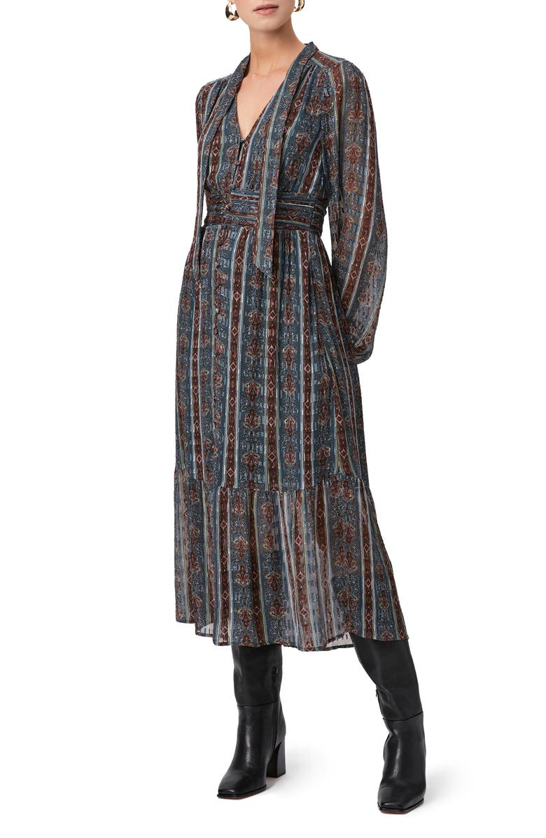 PAIGE Gallery Long Sleeve Silk Blend Dress, Main, color, Calico Blue Multi