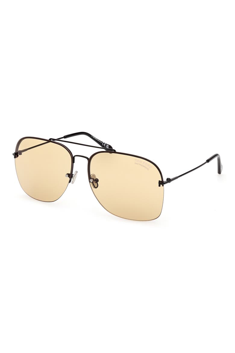 Mackenzie 64mm Oversize Pilot Sunglasses, Alternate, color, SHINY BLACK / AMBER TO BROWN